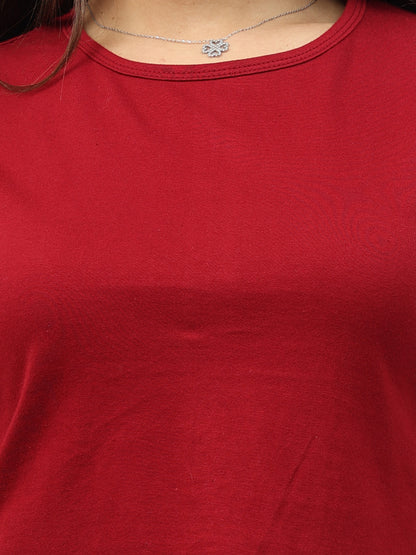 Women's Cotton Plain Round Neck Maroon Color Crop Top