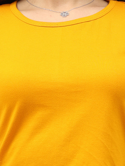 Women's Cotton Plain Round Neck Mustard Yellow Color Crop Top