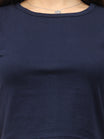 Women's Cotton Plain Round Neck Navy Blue Color Crop Top