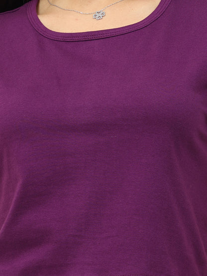 Women's Cotton Plain Round Neck Purple Color Crop Top