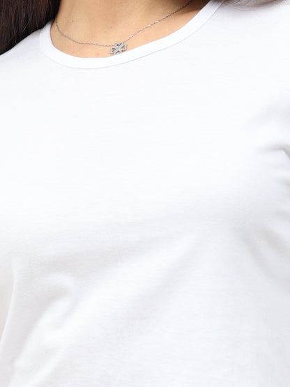 Women's Cotton Plain Round Neck White Color Crop Top