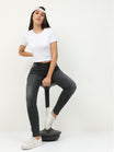 Women's Cotton Plain Round Neck White Color Crop Top