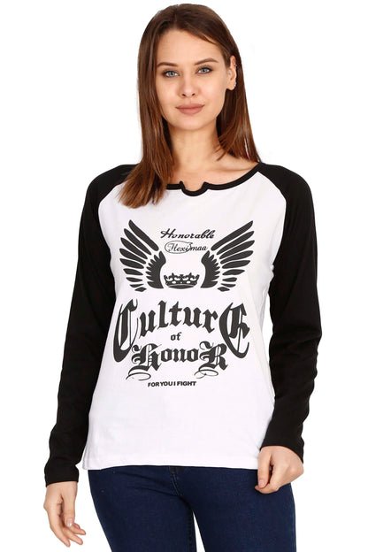 Fleximaa Women's Cotton Printed Raglan Full Sleeve T-Shirt - fleximaa-so