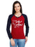 Women's Cotton Printed Raglan Full Sleeve Maroonnavy Color T-Shirt