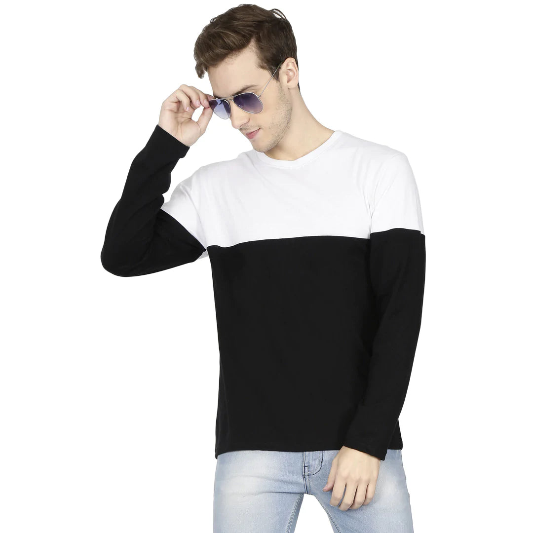 Fleximaa Men's Cotton Color Block Round Neck Full Sleeve T-Shirt - fleximaa-so