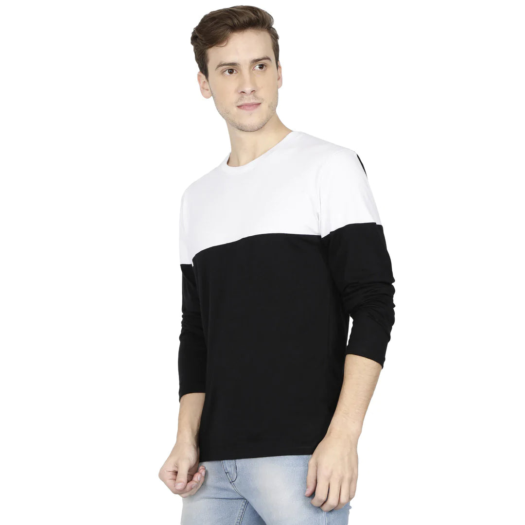 Fleximaa Men's Cotton Color Block Round Neck Full Sleeve T-Shirt - fleximaa-so