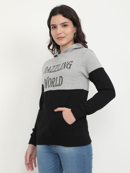 Women's Cotton Printed Greyblack Color Sweatshirt/Hoodies