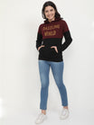 Women's Cotton Printed Maroonblack Color Sweatshirt/Hoodies