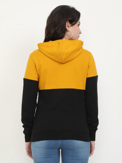 Women's Cotton Printed Mustardblack Color Sweatshirt/Hoodies