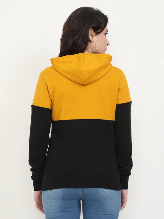 Women's Cotton Printed Mustardblack Color Sweatshirt/Hoodies