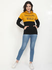 Women's Cotton Printed Mustardblack Color Sweatshirt/Hoodies