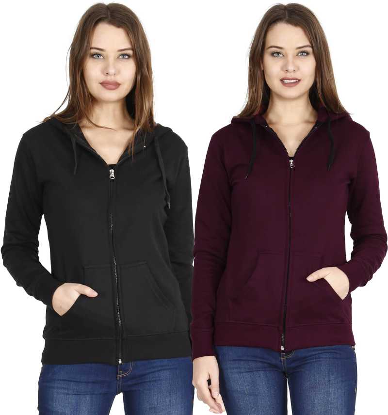 Women s Cotton Plain Full Sleeves Hoodies Pack of 2