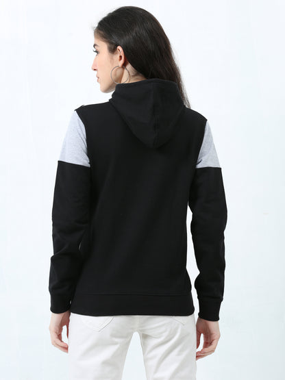 Women's Cotton Color Block Greyblack Color Sweatshirt Hoodies