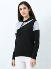 Women's Cotton Color Block Greyblack Color Sweatshirt Hoodies