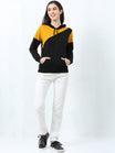 Women's Cotton Color Block Mustardblack Color Sweatshirt Hoodies