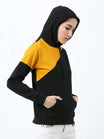 Women's Cotton Color Block Mustardblack Color Sweatshirt Hoodies