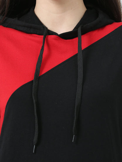 Women's Cotton Color Block Redblack Color Sweatshirt Hoodies
