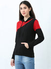 Women's Cotton Color Block Redblack Color Sweatshirt Hoodies