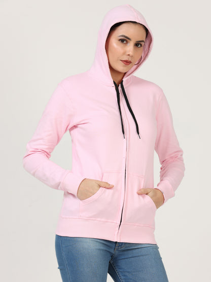 Women's Cotton Plain Full Sleeve Light Pink Color Hoodies/Sweatshirt