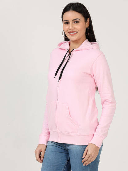Women's Cotton Plain Full Sleeve Light Pink Color Hoodies/Sweatshirt