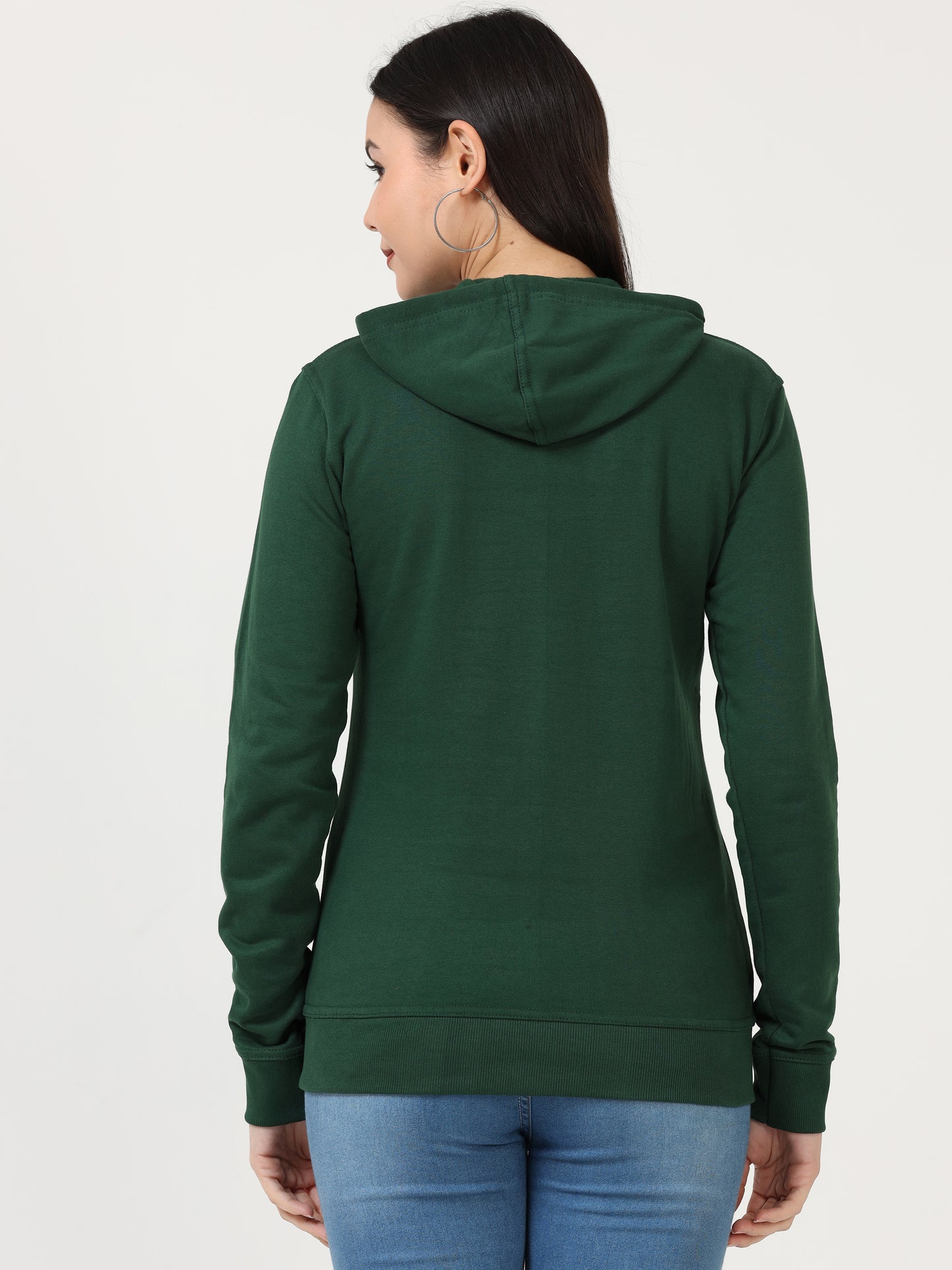 Women's Cotton Plain Full Sleeve Olive Green Color Hoodies/Sweatshirt