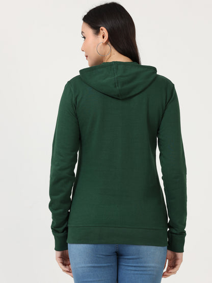 Women's Cotton Plain Full Sleeve Olive Green Color Hoodies/Sweatshirt
