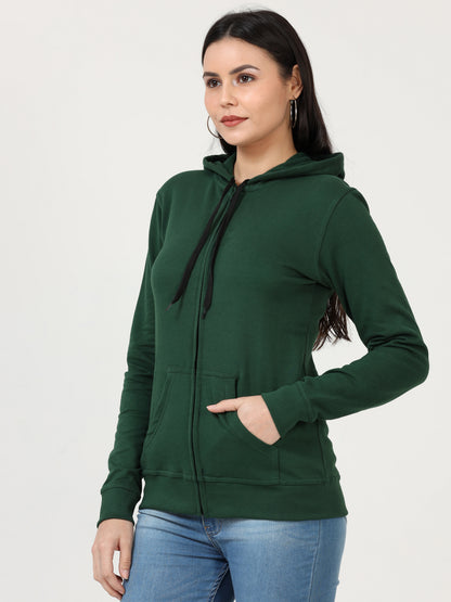 Women's Cotton Plain Full Sleeve Olive Green Color Hoodies/Sweatshirt