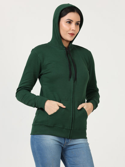 Women's Cotton Plain Full Sleeve Olive Green Color Hoodies/Sweatshirt