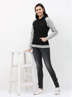 Women's Cotton Color Block Raglan Black & Grey Melange Color Full Sleeve Sweatshirt/Hoodies