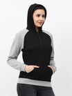 Women's Cotton Color Block Raglan Black & Grey Melange Color Full Sleeve Sweatshirt/Hoodies