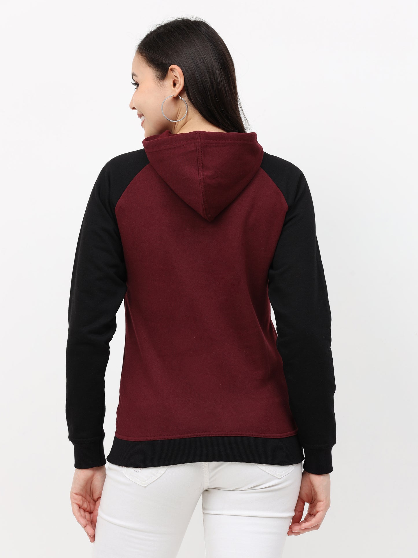 Women's Cotton Color Block Raglan Maroon & Black Color Full Sleeve Sweatshirt/Hoodies
