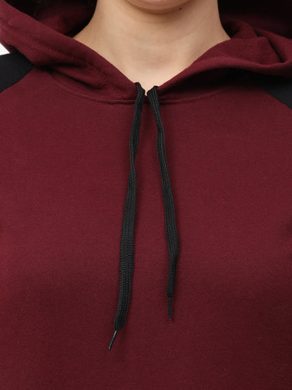Women's Cotton Color Block Raglan Maroon & Black Color Full Sleeve Sweatshirt/Hoodies