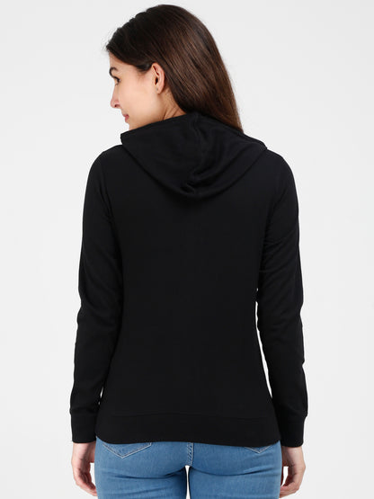 Women's Cotton Printed Full Sleeve Black Color Sweatshirt/Hoodies