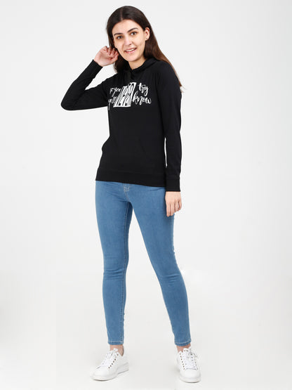 Women's Cotton Printed Full Sleeve Black Color Sweatshirt/Hoodies
