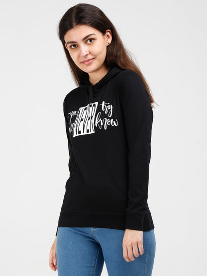 Women's Cotton Printed Full Sleeve Black Color Sweatshirt/Hoodies
