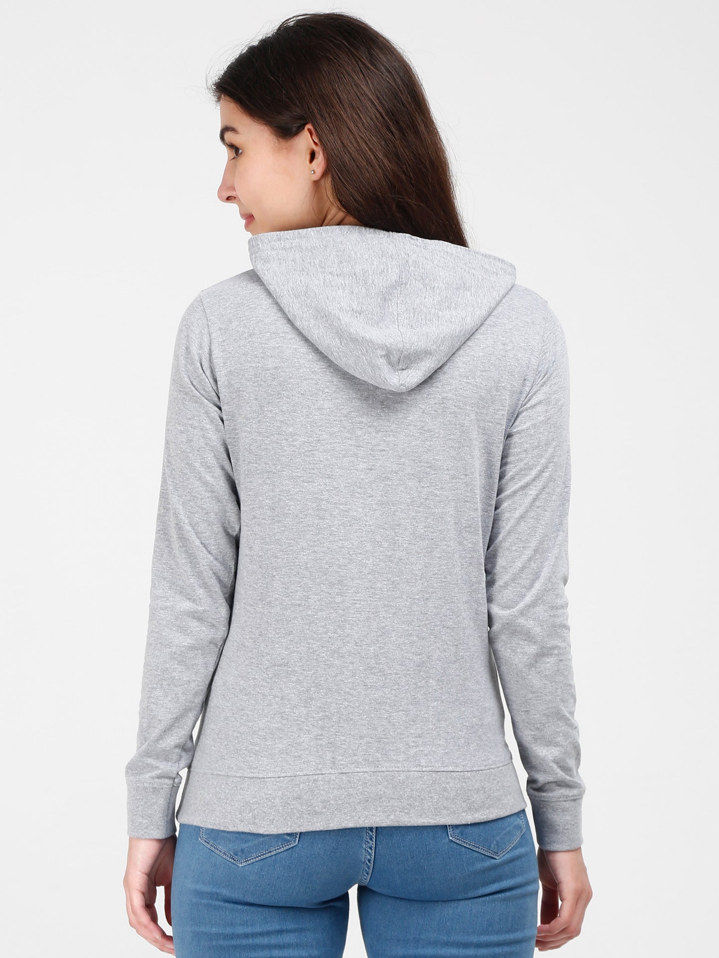 Women's Cotton Printed Full Sleeve Grey Melange Color Sweatshirt/Hoodies