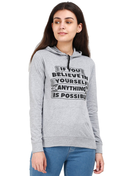 Women's Cotton Printed Full Sleeve Grey Melange Color Sweatshirt/Hoodies