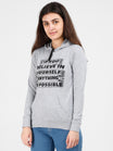 Women's Cotton Printed Full Sleeve Grey Melange Color Sweatshirt/Hoodies