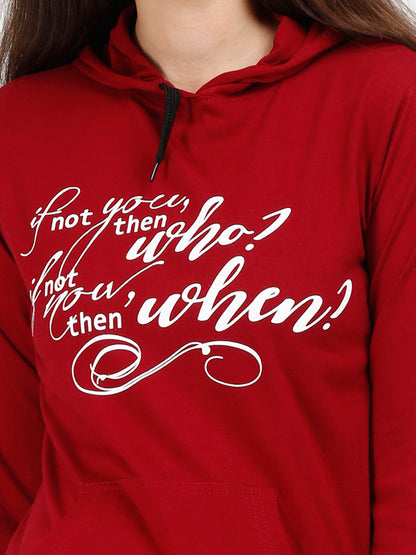 Women's Cotton Printed Full Sleeve Maroon Color Sweatshirt/Hoodies