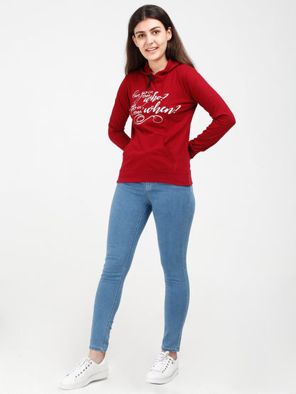 Women's Cotton Printed Full Sleeve Maroon Color Sweatshirt/Hoodies