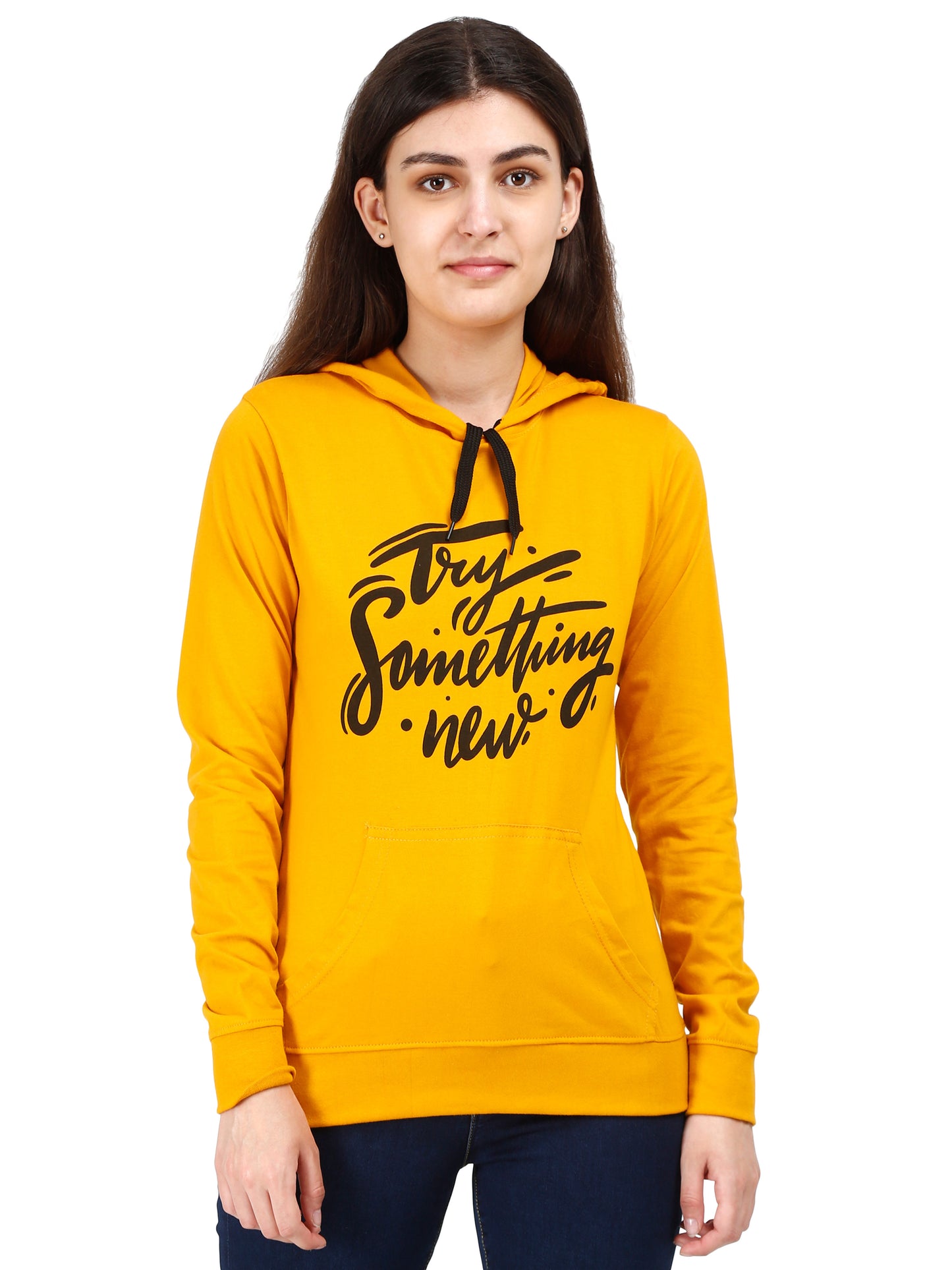 Women's Cotton Printed Full Sleeve Mustard Yellow Color Sweatshirt/Hoodies