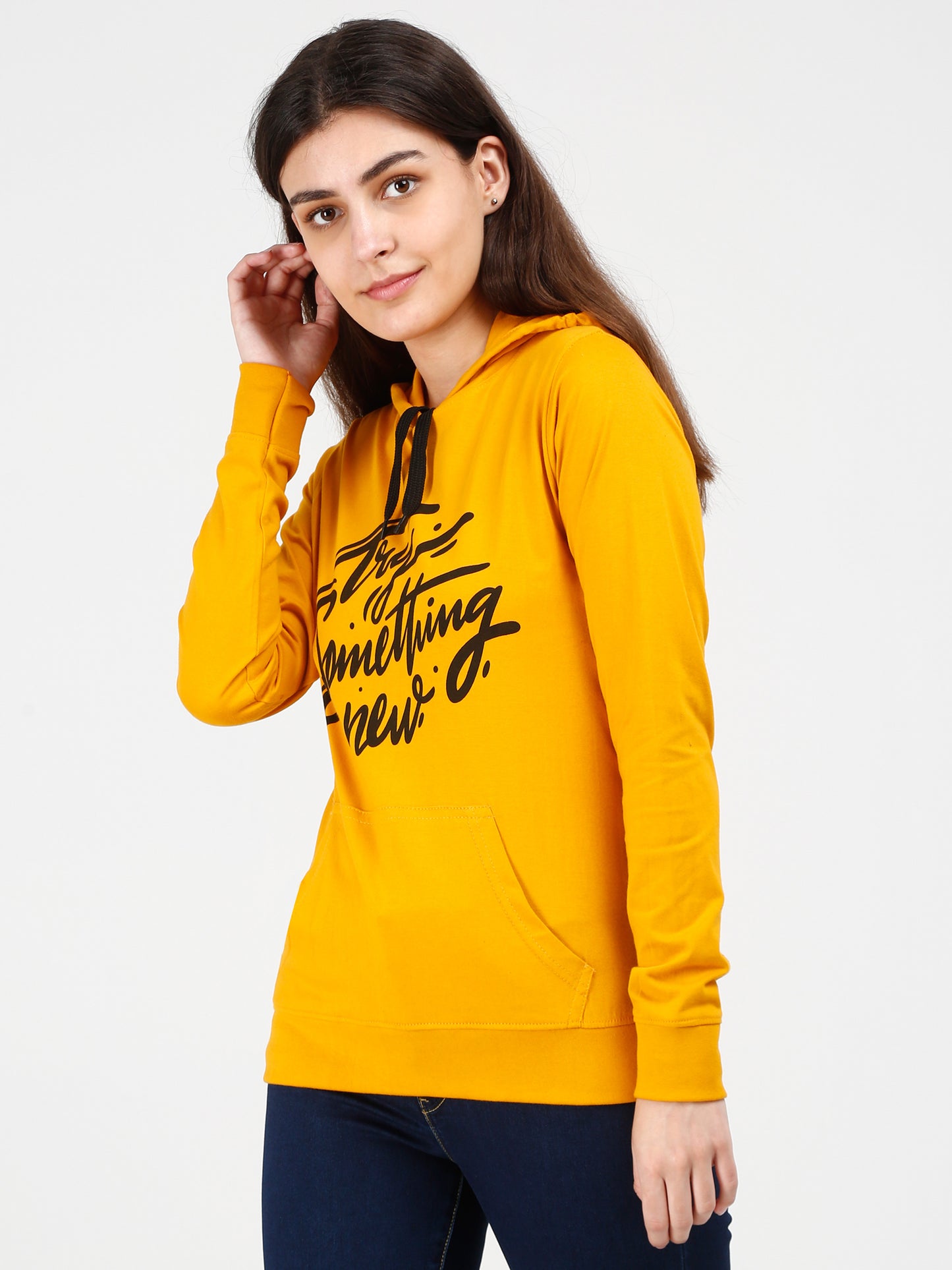 Women's Cotton Printed Full Sleeve Mustard Yellow Color Sweatshirt/Hoodies