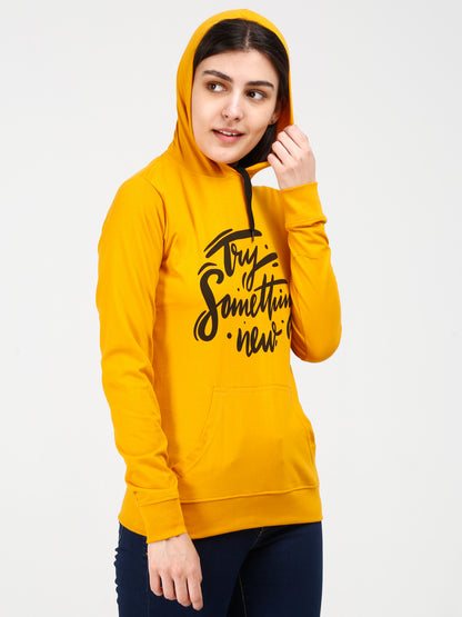 Women's Cotton Printed Full Sleeve Mustard Yellow Color Sweatshirt/Hoodies