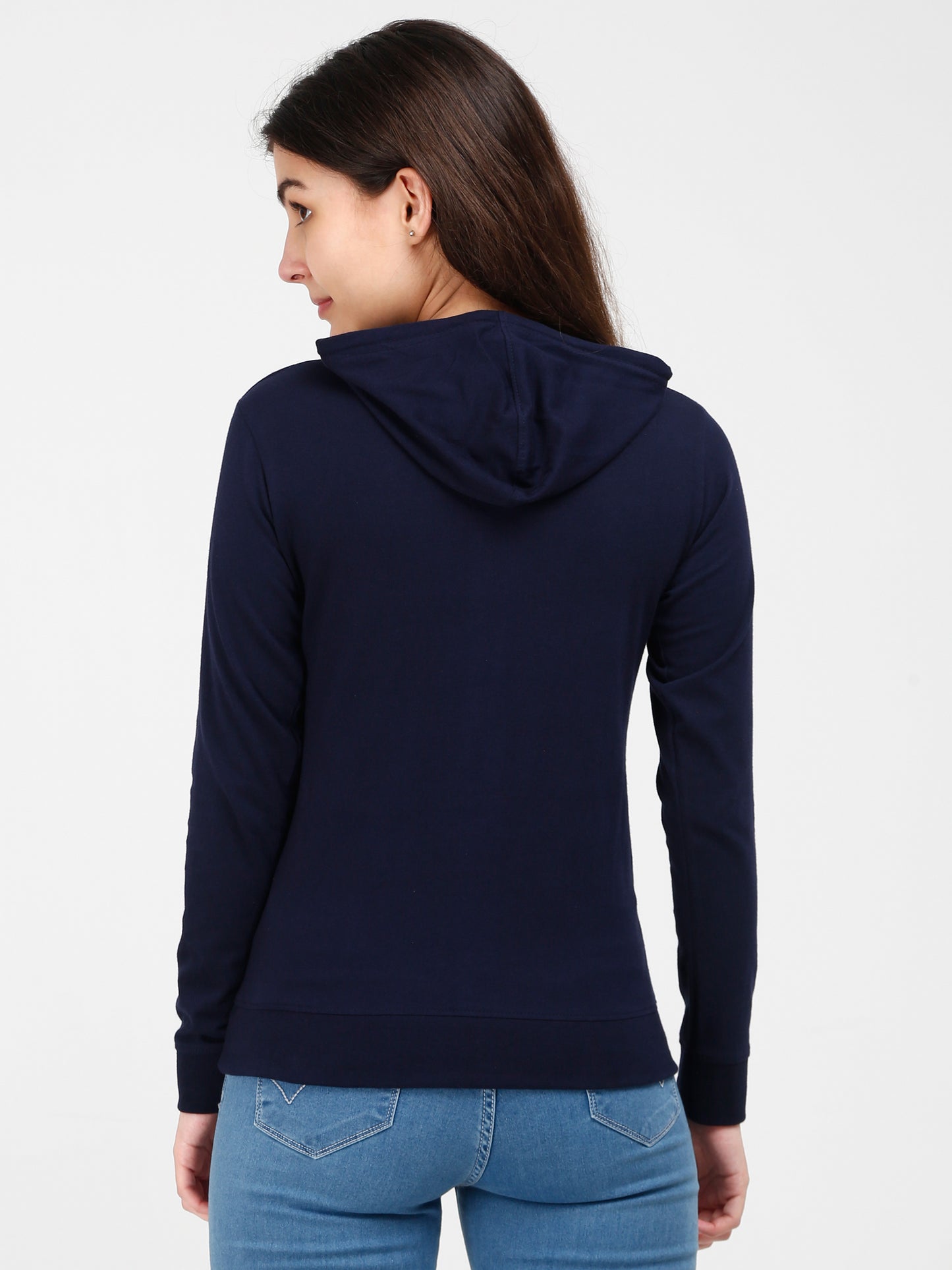 Women's Cotton Printed Full Sleeve Navy Blue Color Sweatshirt/Hoodies