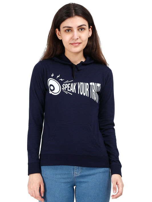 Women's Cotton Printed Full Sleeve Navy Blue Color Sweatshirt/Hoodies