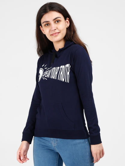 Women's Cotton Printed Full Sleeve Navy Blue Color Sweatshirt/Hoodies