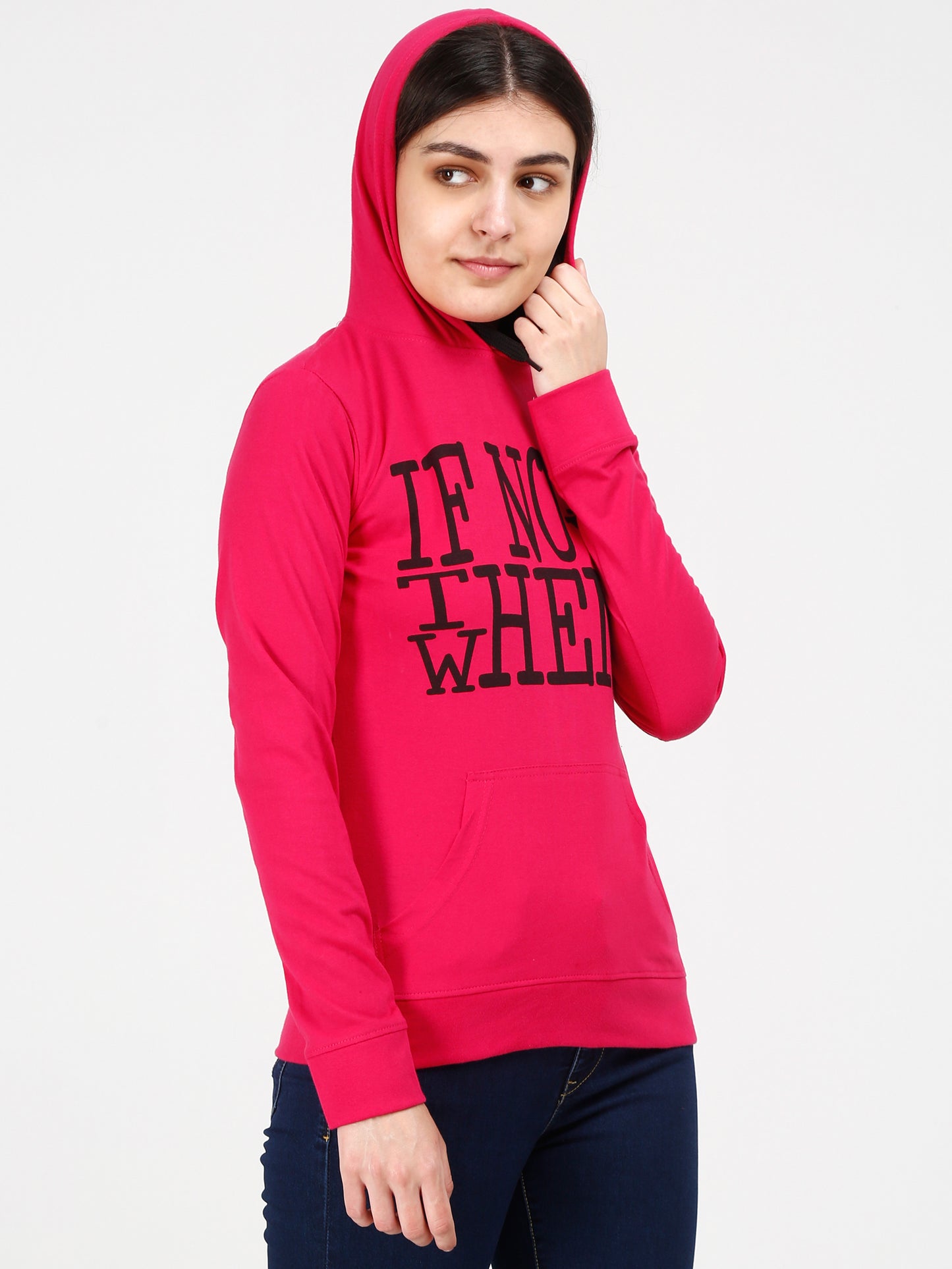 Women's Cotton Printed Full Sleeve Pink Color Sweatshirt/Hoodies