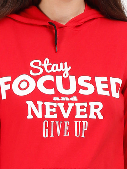 Women's Cotton Printed Full Sleeve Red Color Sweatshirt/Hoodies