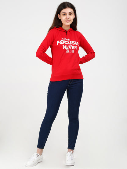 Women's Cotton Printed Full Sleeve Red Color Sweatshirt/Hoodies
