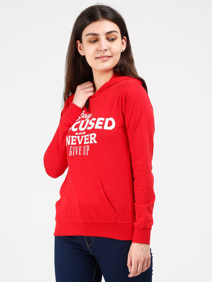 Women's Cotton Printed Full Sleeve Red Color Sweatshirt/Hoodies
